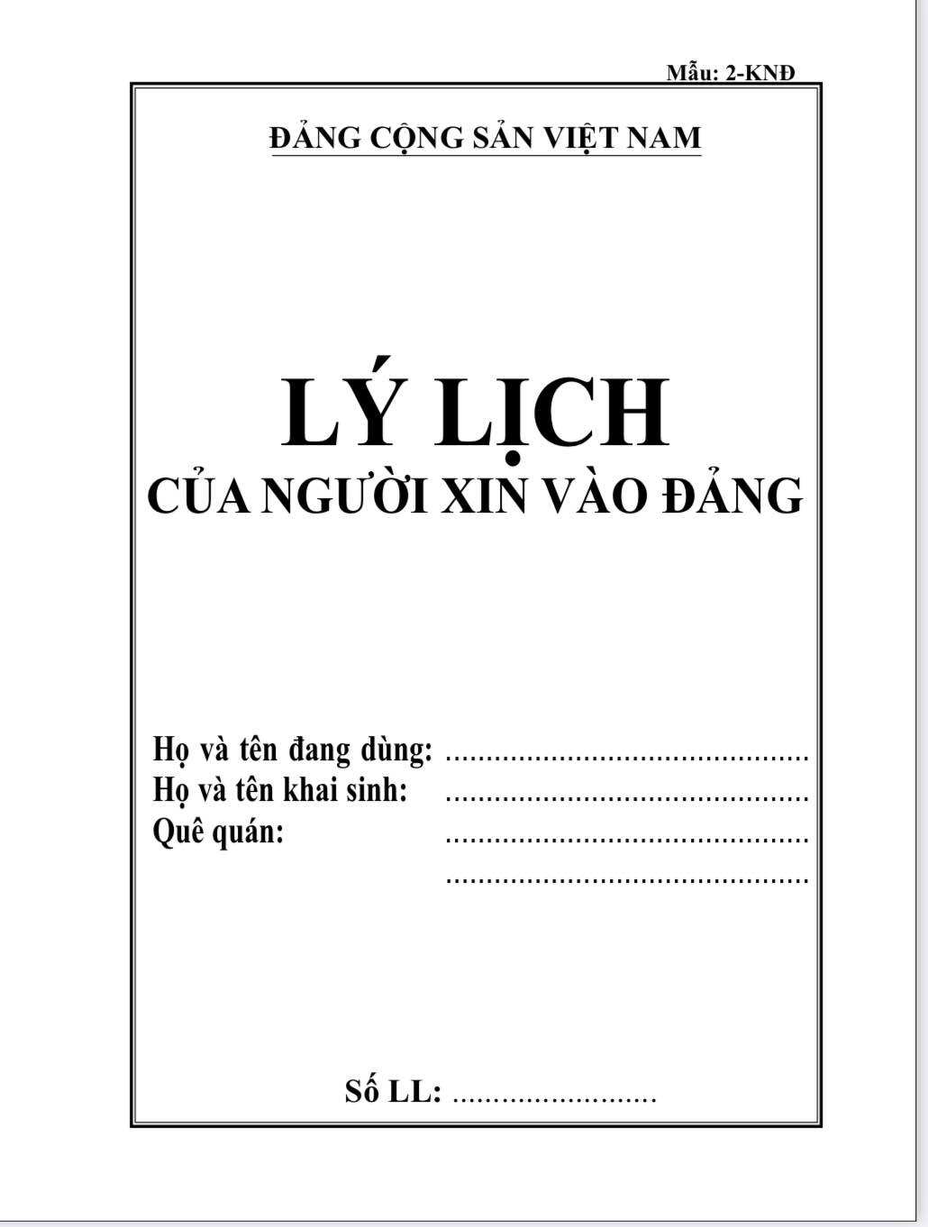 Lý lịch của người xin vào đảng- 40trang