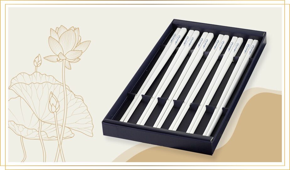 Đũa sứ minh long -bộ 6 đôi đũa sứ dưỡng sinh dài 24.4cm – trắng ngà