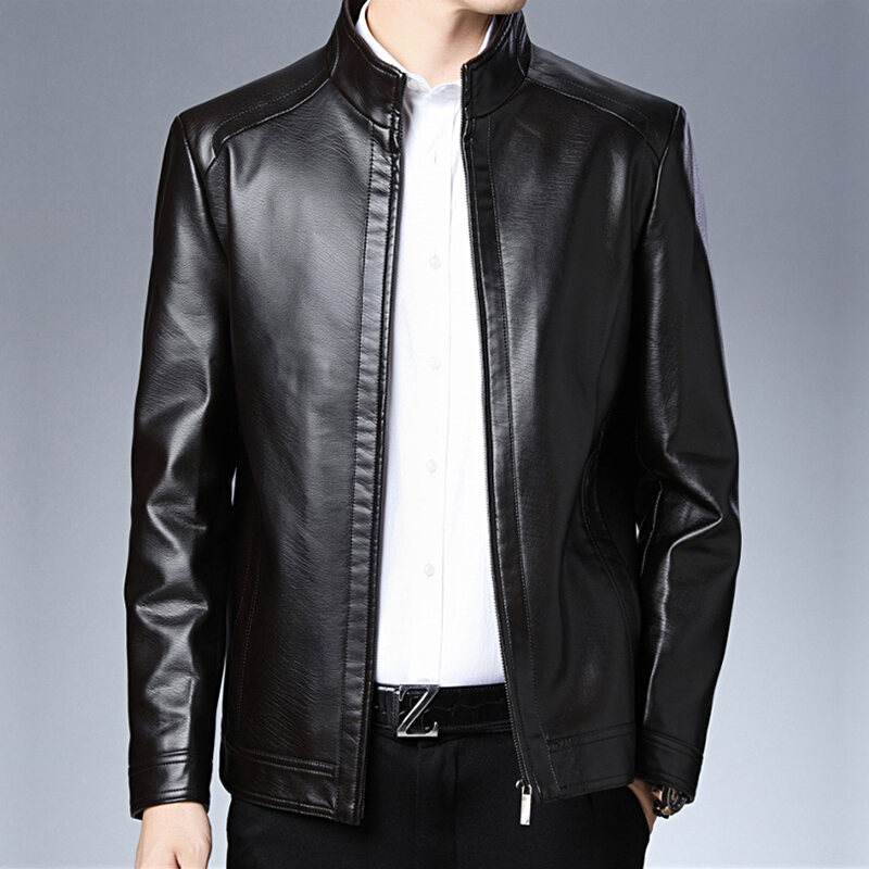 Xả Kho Giá Đặc Biệt Áo Da Giả Da Thật Mẫu Mới 2021 Áo Jacket Da Nam Trung Niên Hải Ninh Nam Áo Khoác Cho Bố Trung Niên Và Già