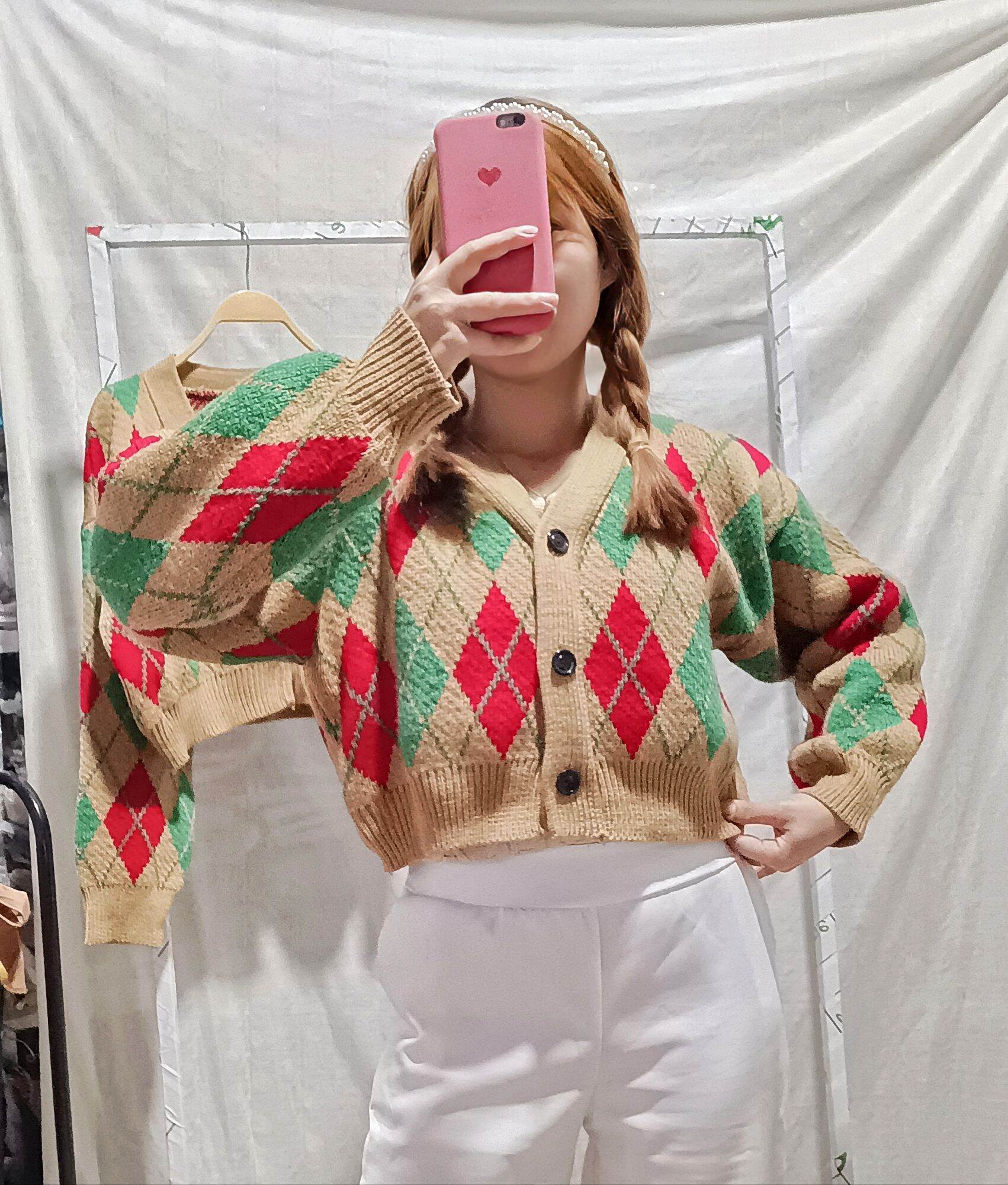 Áo khoác len trám dáng croptop cài nút