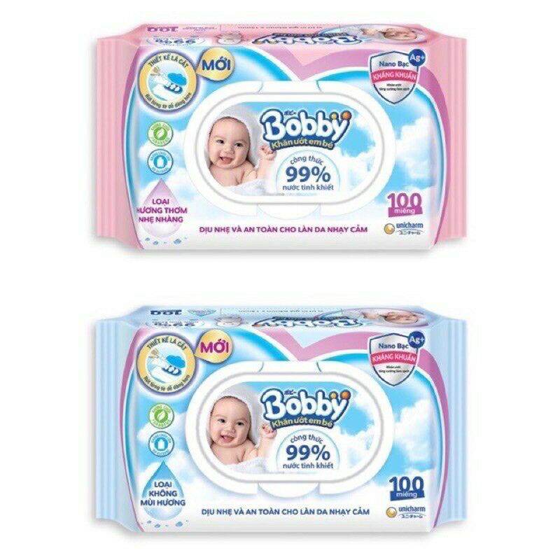 🎃 hcm 👉 khăn giấy ướt bobby nắp nhựa không mùi 100 tờ / không mùi 80 tờ / có mùi 100