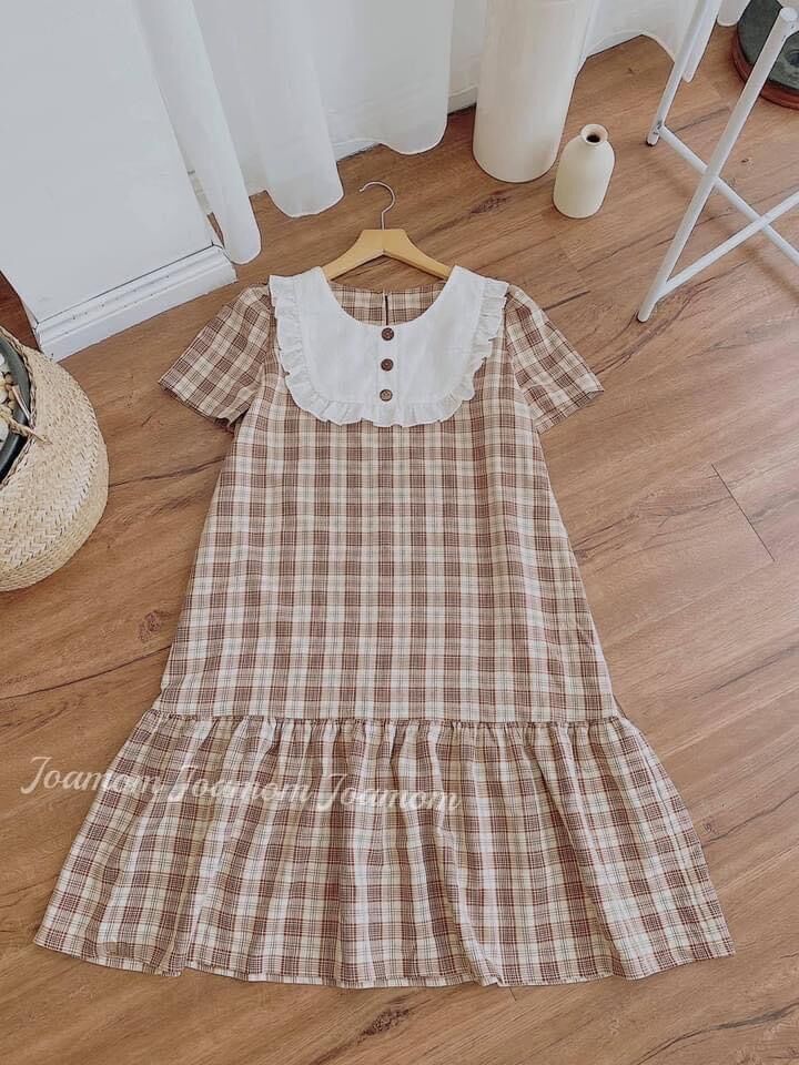 Đầm bầu caro phối ren sang trọng