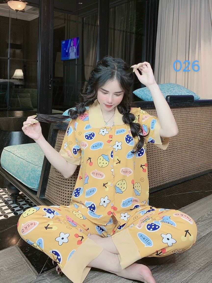 Bộ lụa Pijama loại 1 chất mềm mịn, mát + Ảnh thật ,Bộ Lụa kate thái Tay Ngắn.Bộ đồ nữ