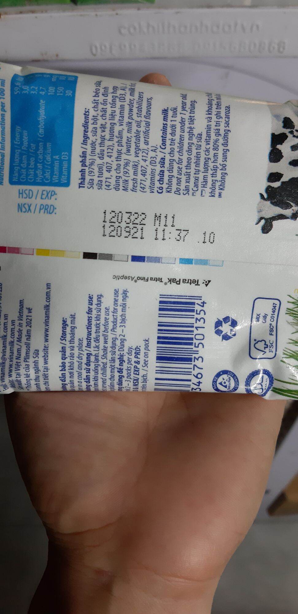 sữa tươi vinamil không đường bịch 220ml