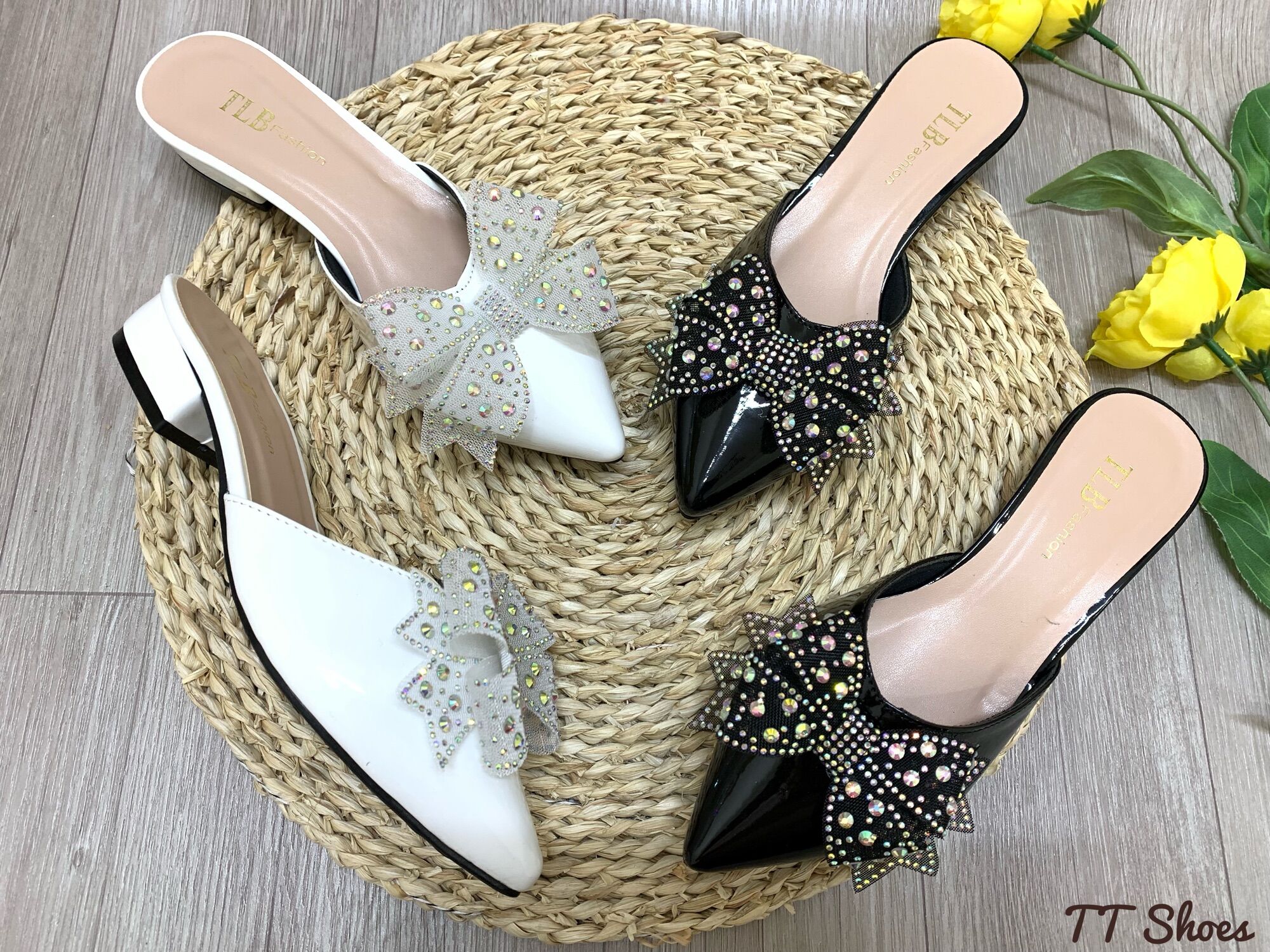 Giày sục HOT nơ bướm gót 2 cm thời trang TT Shoes baono012