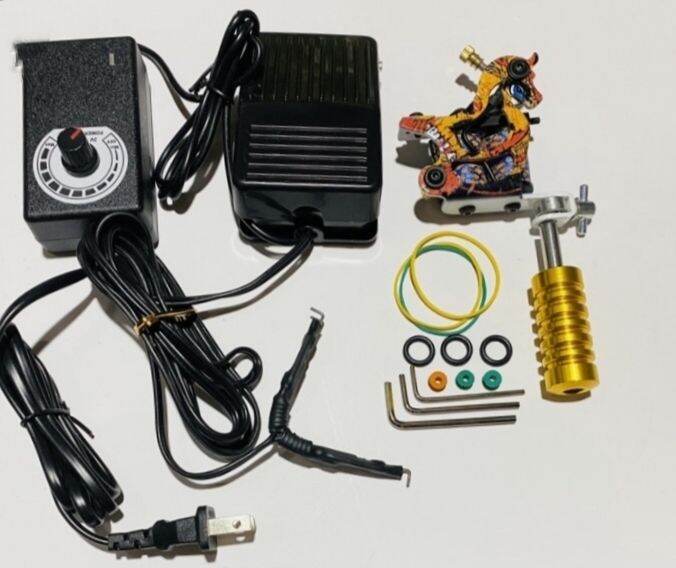 Bộ combo máy xăm + biến điện kèm bàn đạp giây móc