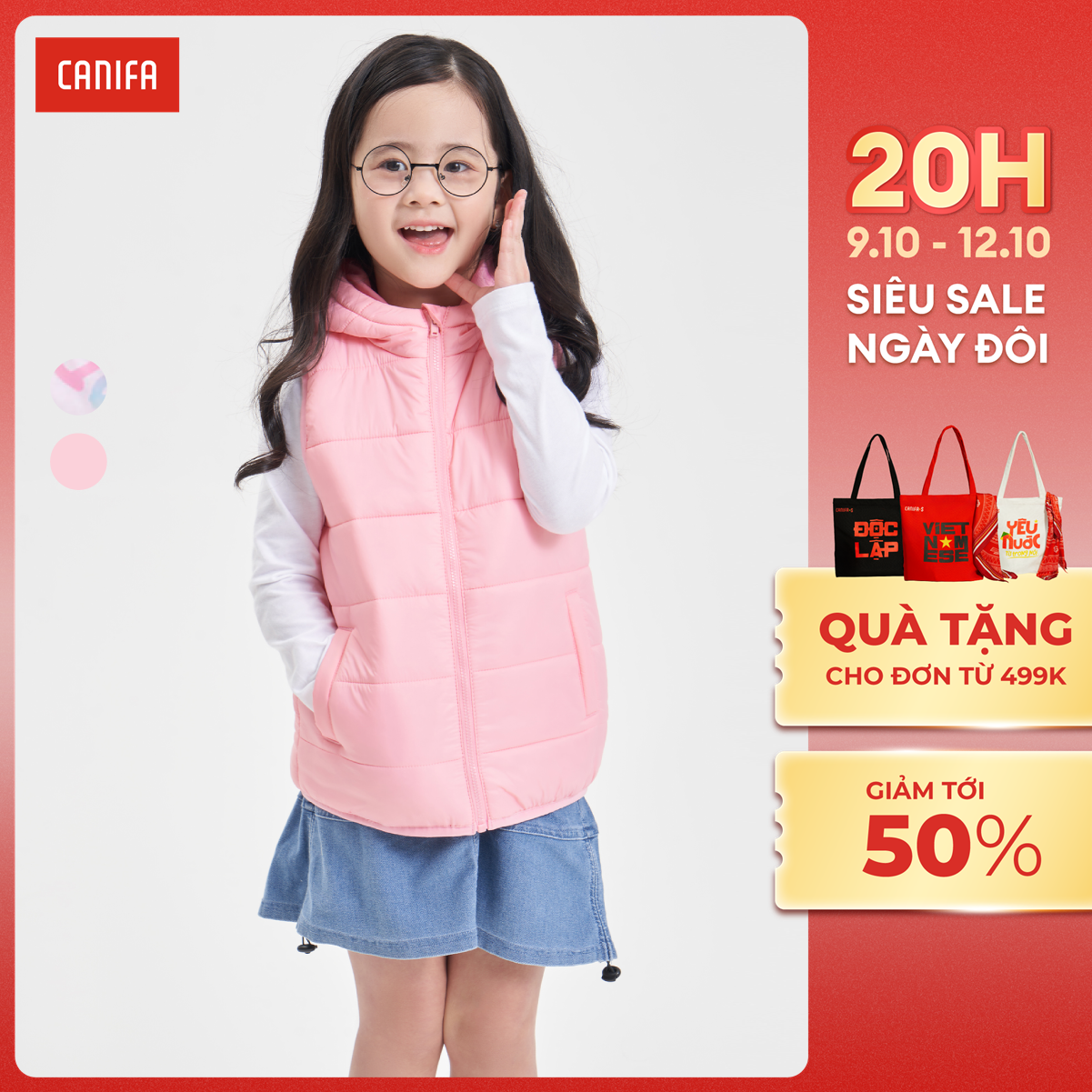 [20H 9-12.10 VOUCHER TỚI 500K] Áo khoác gilet chần bông bé gái CANIFA 1OT23W005