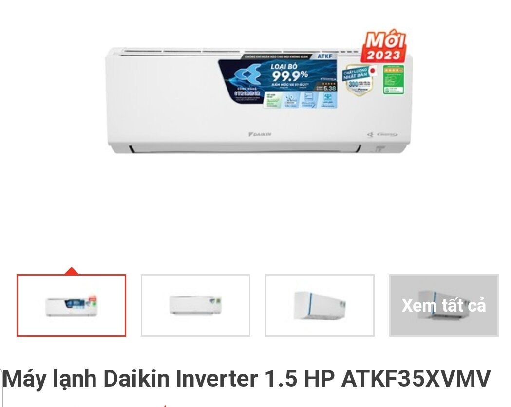 Máy lạnh Daikin Inverter 1.5 HP ATKF35