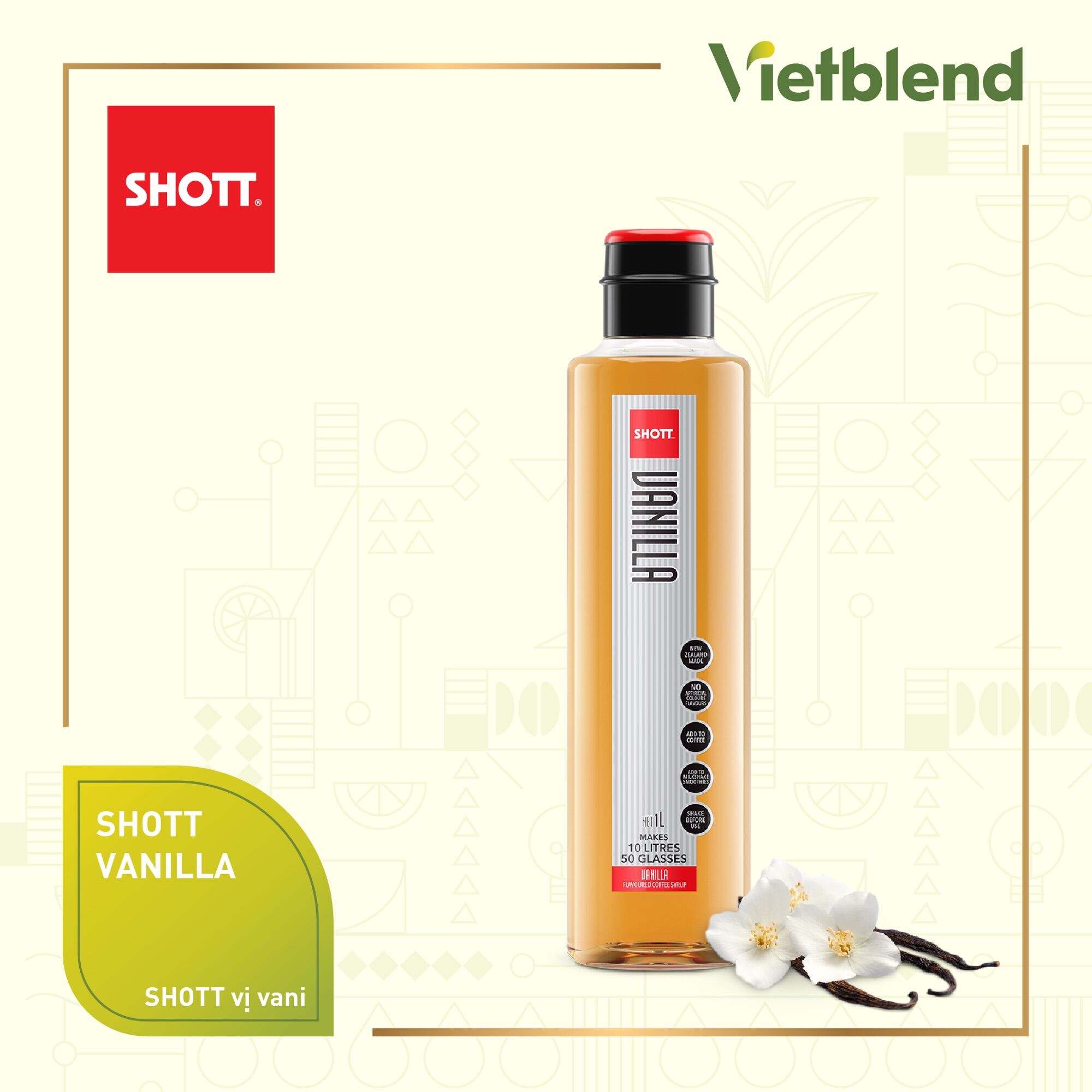 Syrup pha chế SHOTT - Vị Vanilla - Chai 1L