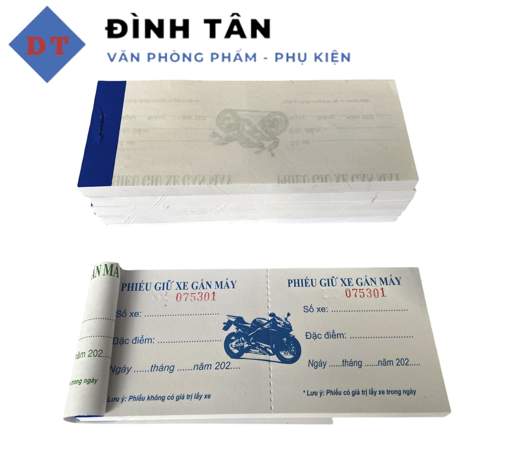 Phiếu Giữ Xe In Sẵn - Cùi Phiếu Giữ Xe Máy Có Hình 100 Tờ/Cuốn