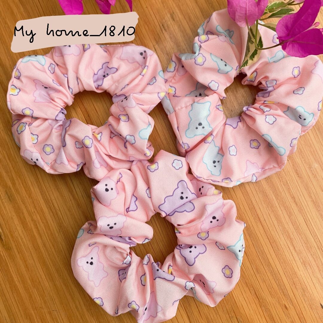 Dây buộc tóc scrunchies hình gấu dễ thương cao cấp
