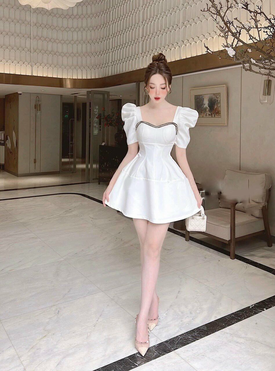 (SHOP BIGSIZE nữ 50kg đến 90kg) Đầm tay phồng viền ngực D8