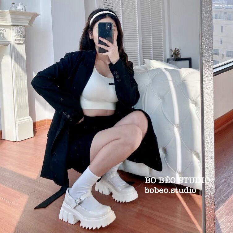 Leather high-heel mary jane shoes - giày mary jane đế răng cưa cao 6cm chất lượng cao
