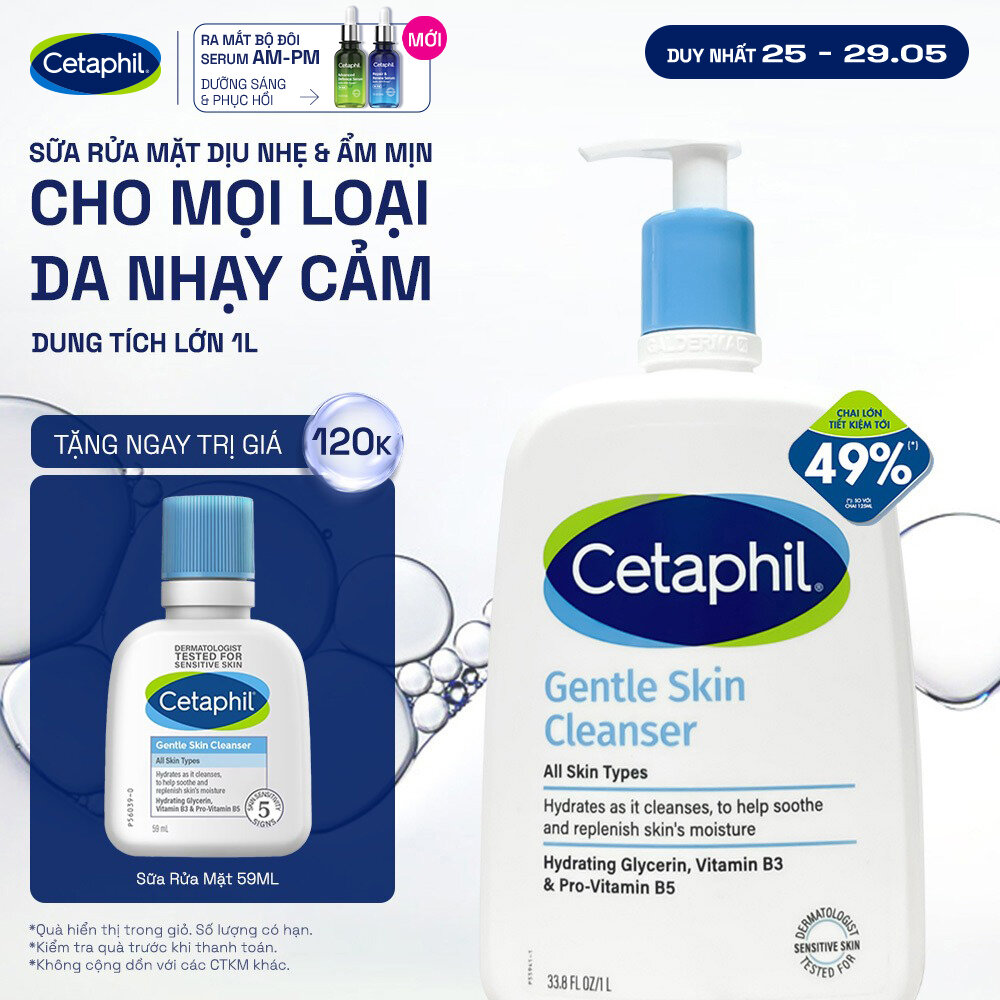 Sữa rửa mặt dịu lành cho da nhạy cảm Cetaphil Gentle Skin Cleanser 1000ml