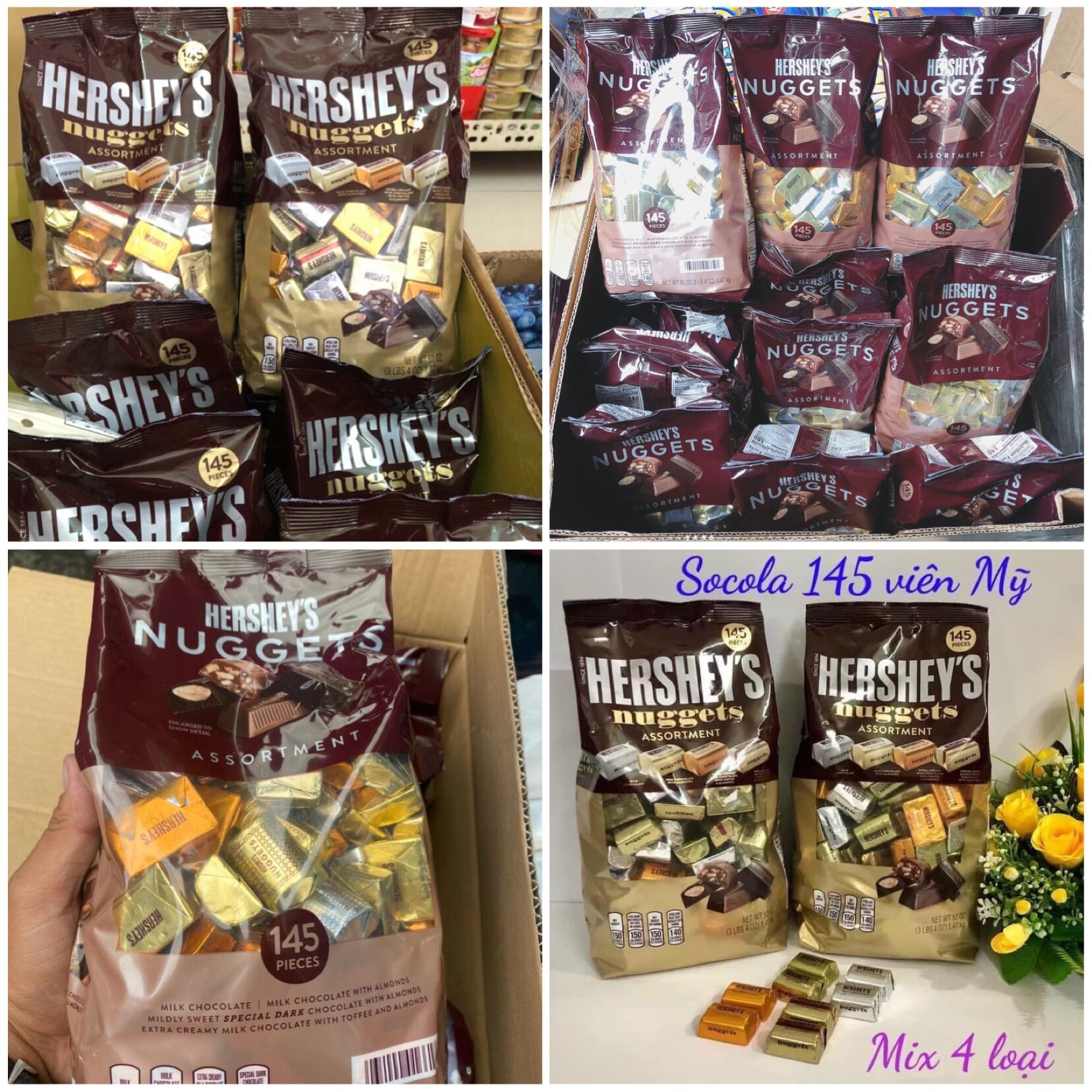 [NEW DATE 03/2027]SOCOLA HERSHEY'S NUGGETS 145 VIÊN 4 VỊ THƠM NGON