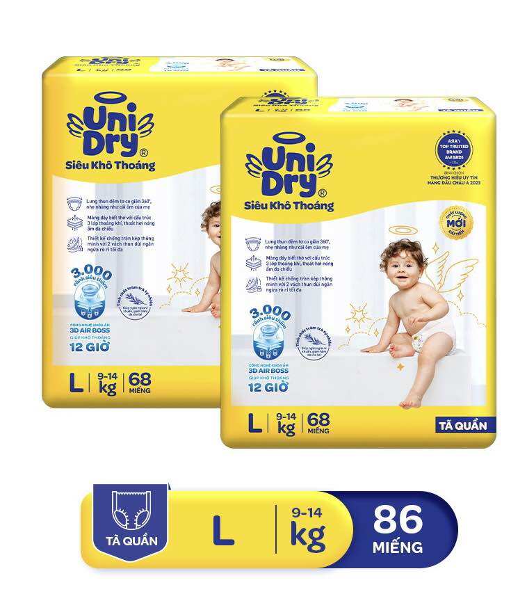 Tã Quần UniDry Gói Siêu Đại M76/L68/XL60/XXL54