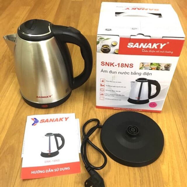 Ấm siêu tốc Sanaky - SNK 18NS. Đun khô ráo an toàn. Tự động ngắt nguồn khi
