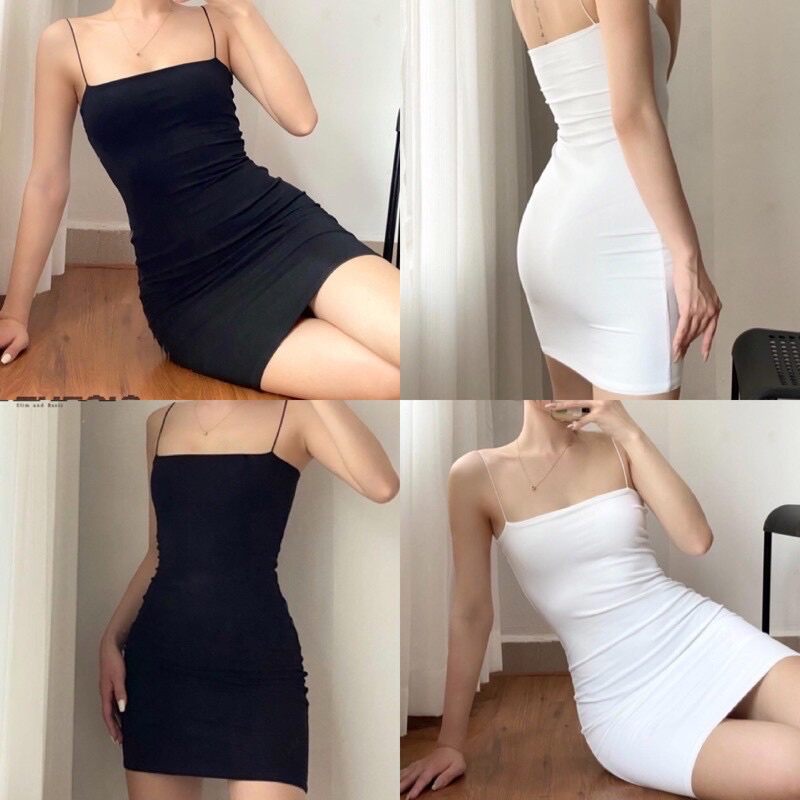 Đầm Thun Body 2 Dây Bún Nhỏ ( Đen , Trắng)