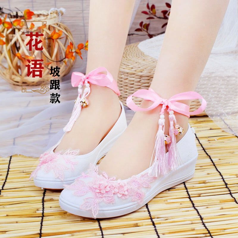Origional Antique Style Canvas Shoes WOMEN'S Shoes Shoes Chinese Clothing Shoes Improved Embroidered Bandage Cloth Slanted Heel Flat Dance Casual Wind