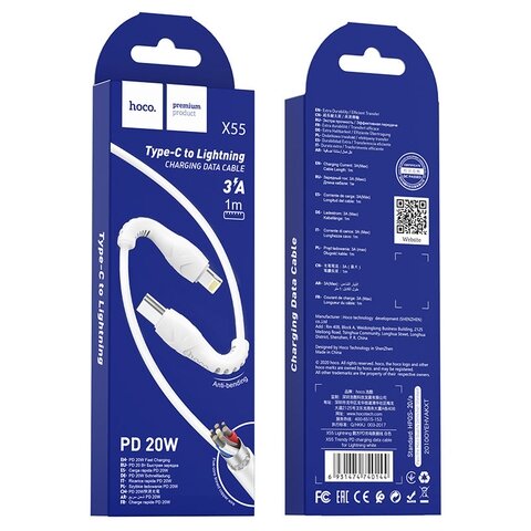 Cáp sạc nhanh pd20w hoco x55 cho iphone, đầu type c ra lightning