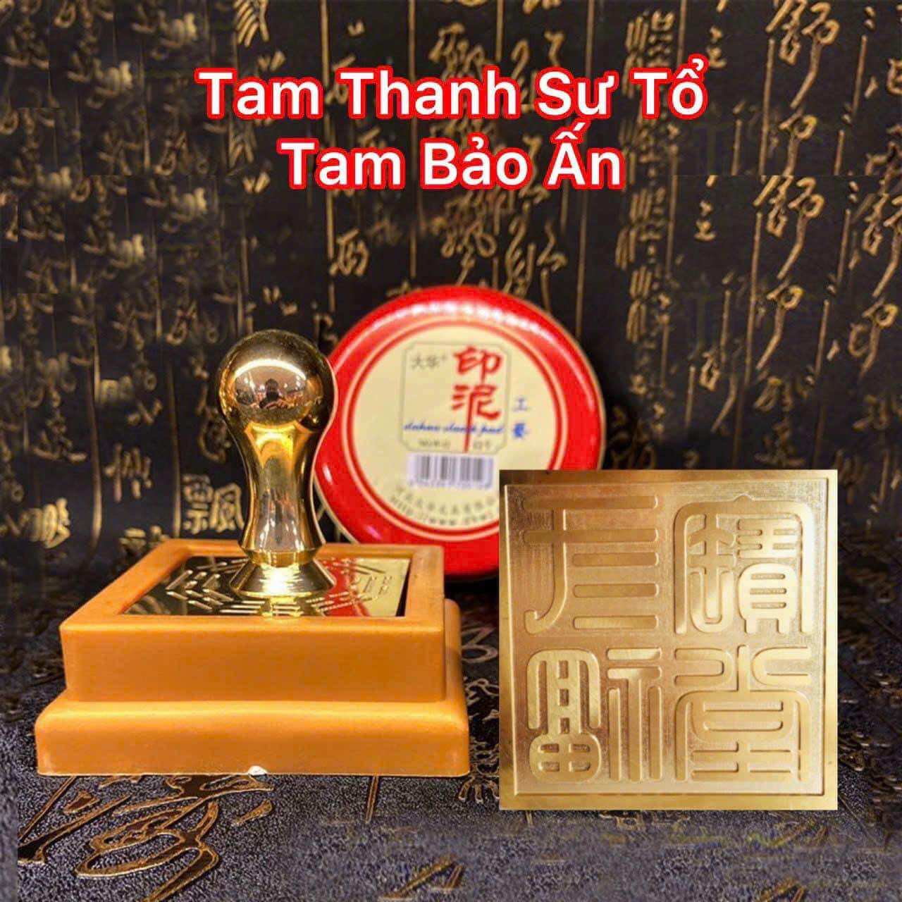 Ấn đồng Tam Thanh Bảo ấn tặng kèm đế và mực triện