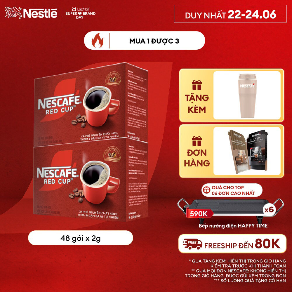 [ƯU ĐÃI THÁNG 6] Combo 2 hộp Cà phê hòa tan kết hợp cà phê rang xay NESCAFÉ RED CUP Tinh chất từ cà phê nguyên chất Hộp 48 gói