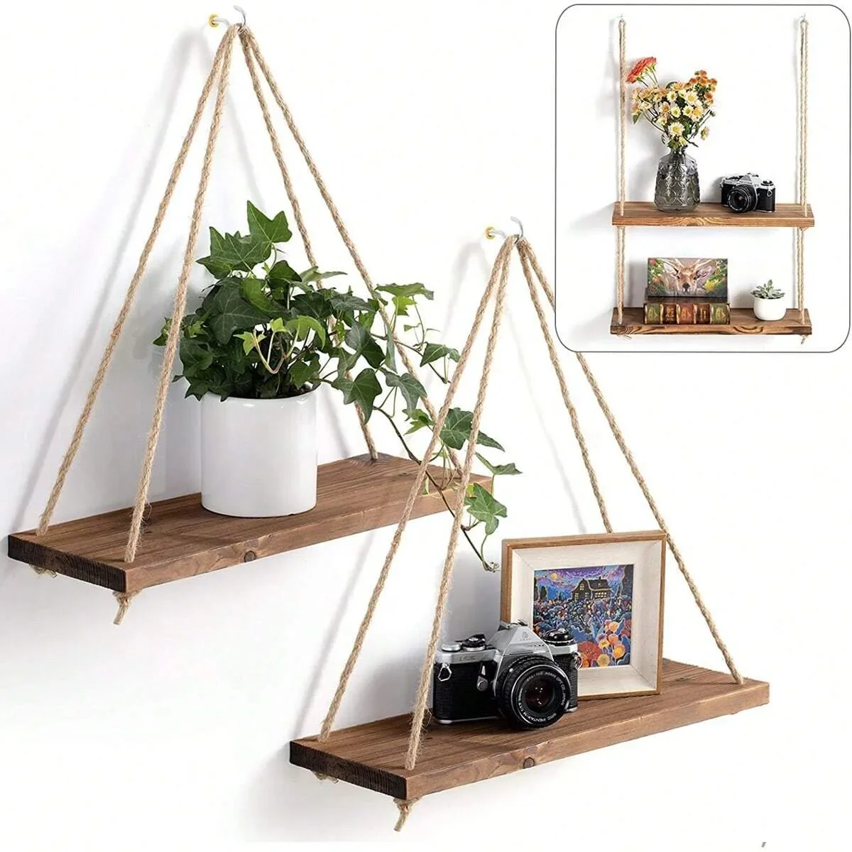 1 Máy Tính Gỗ Xoay Treo Kệ Dây Gai Dầu Treo Tường Nổi Vật Có Hoa Khay Nhà Phòng Khách Trang Trí Sân 