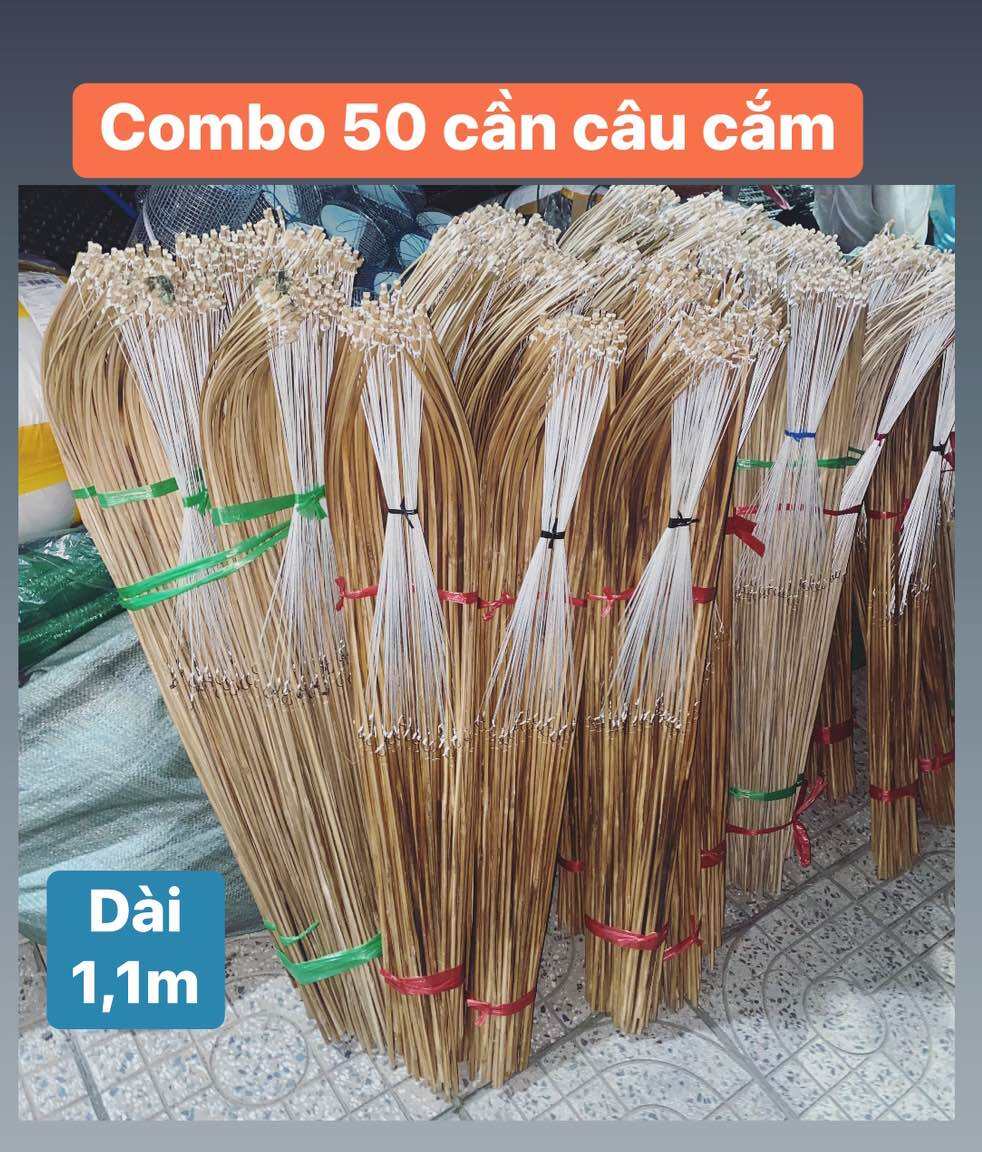 Combo 50 cần câu cắm, chỉ nông độ 9, lưỡi bắp số 8, cần dài 1,1 met