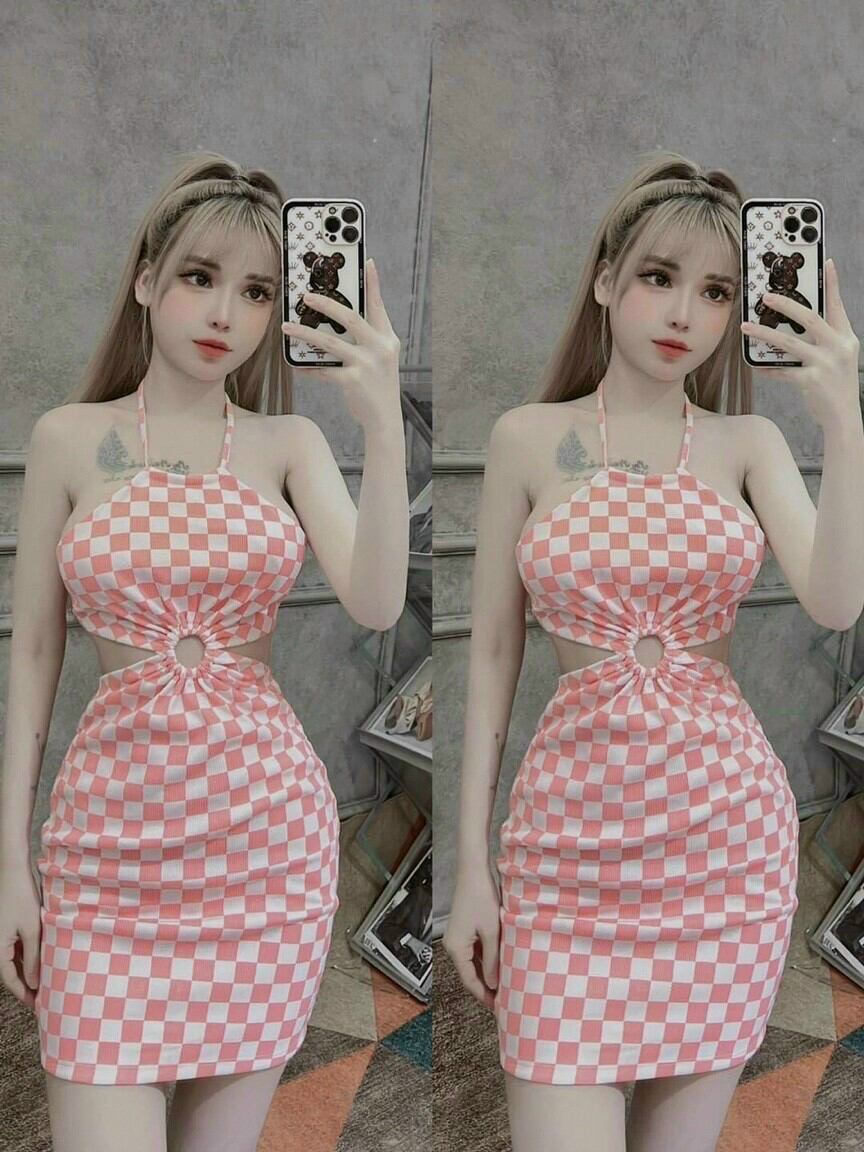 ĐẦM YẾM HỞ EO ÔM BODY Ô VUÔNG