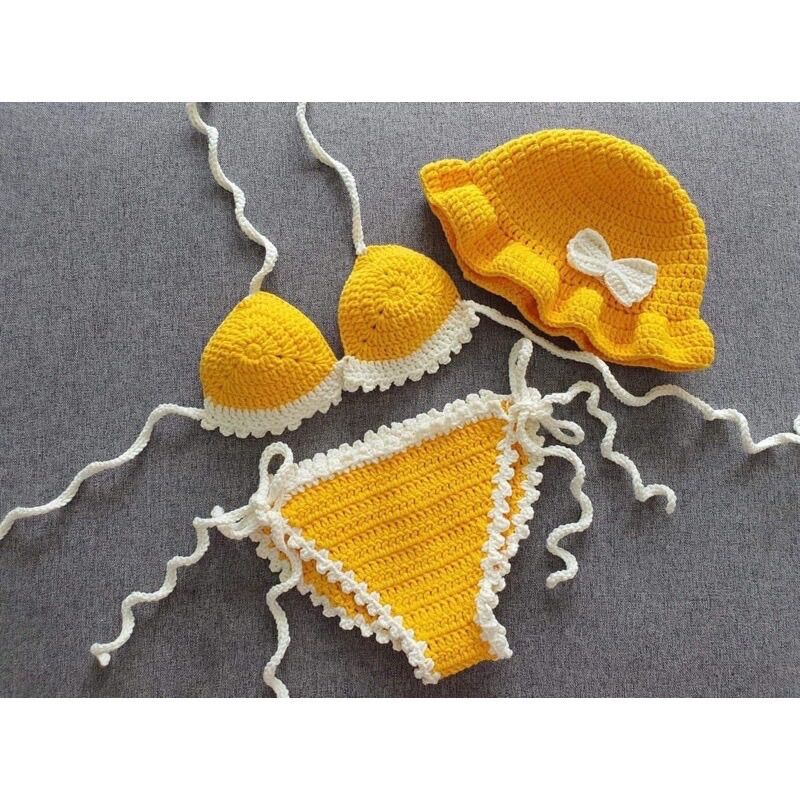 Set bikini kèm mũ và phụ kiện cho bé Handmade