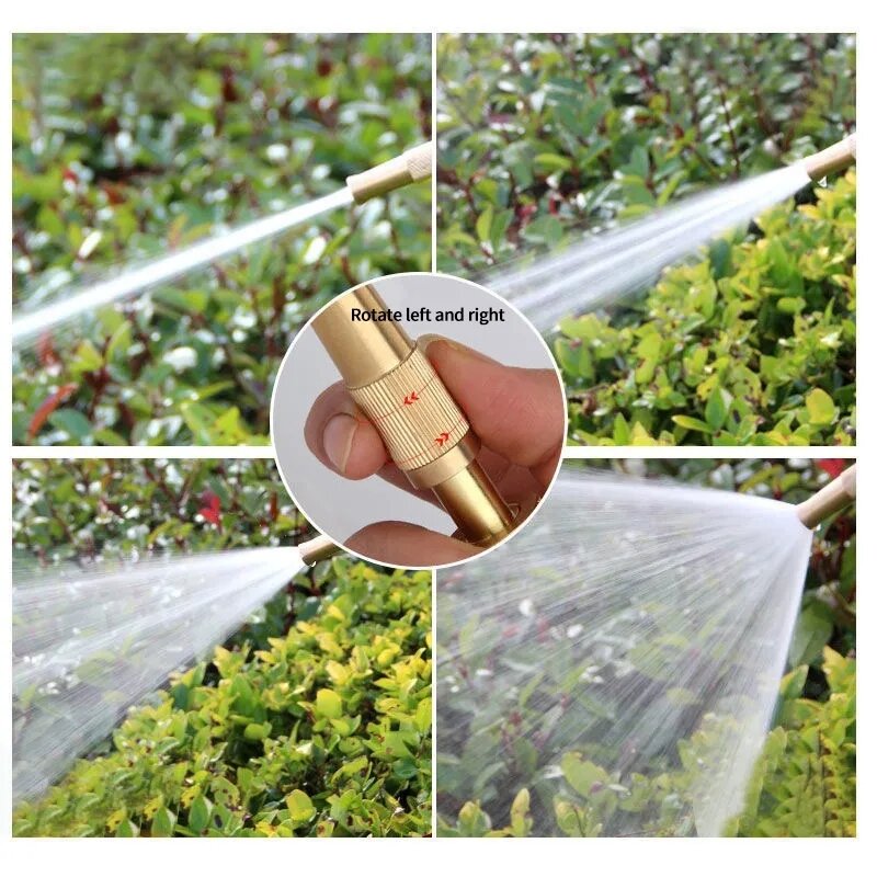 Đầu vòi xịt tăng áp bằng đồng rửa xe áp lực cao, tưới cây điều chỉnh nhiều chế độ (không cần đai siết)