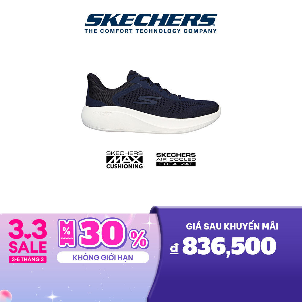 Skechers nam giày thể thao chạy bộ tập gym, thường ngày, đi học, đi làm max cushioning essential momentum running air-cooled goga mat max cushioning, nrt - natural rocker technology, ortholite, ultra go - 220722-nvor