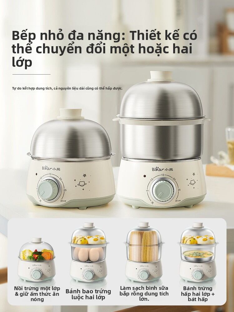 BEAR | Nồi Luộc Trứng & Hấp Hai Lớp Tự Động cho Bữa Sáng