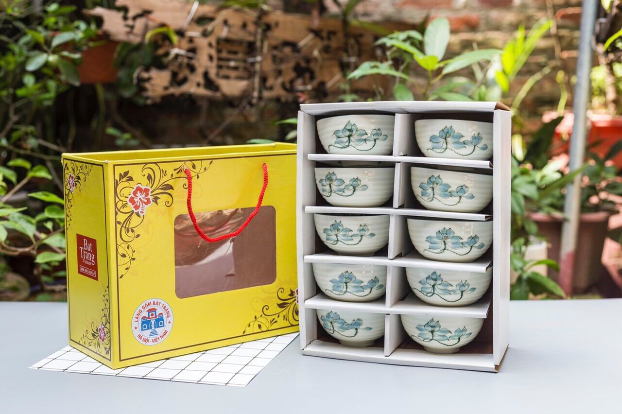 Set 10 bát cơm làm quà tặng. Gốm sứ Bát Tràng.