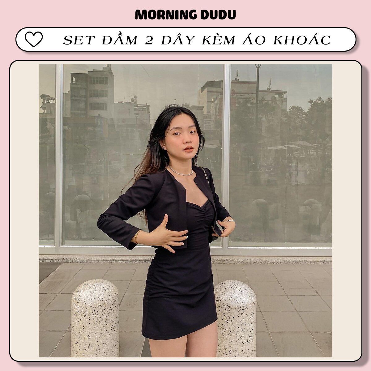 Set đầm 2 dây kèm áo khoác_ mona set