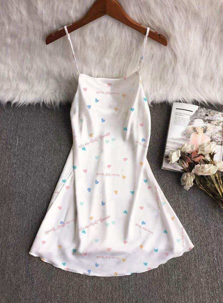 váy lụa cổ đổ , váy ngủ lụa, váy hai dây lụa satin cao cấp