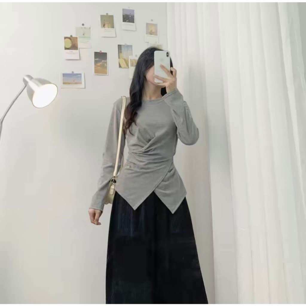 Áo thun dài tay chéo vạt