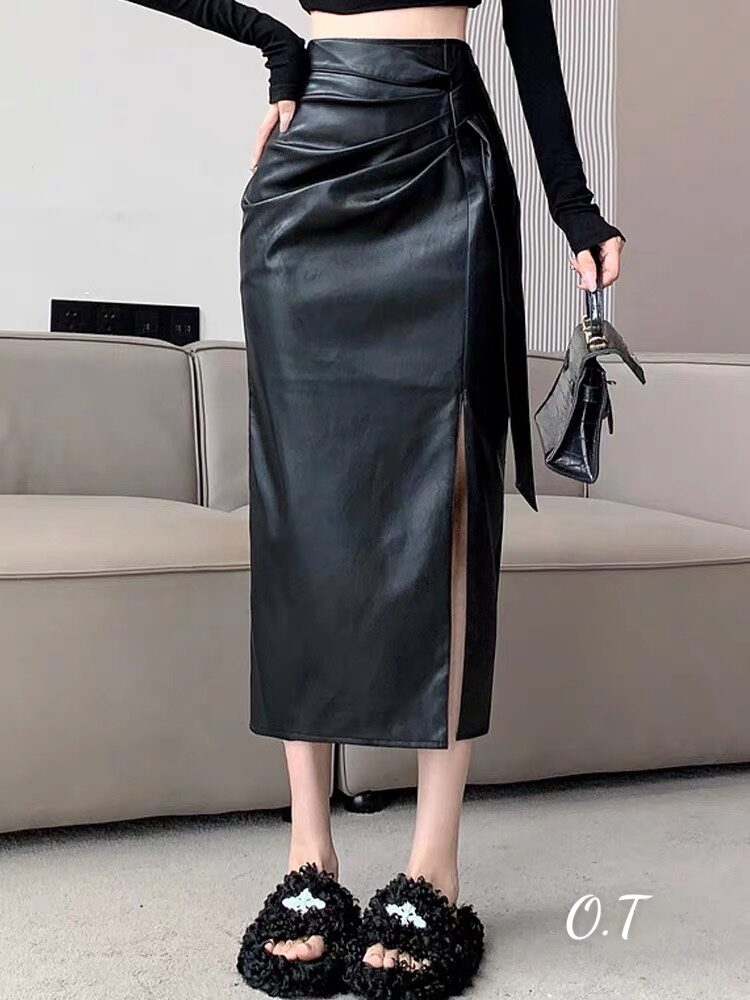 Chân váy da xẻ vạt dài siêu đẹp hàng QCCC
