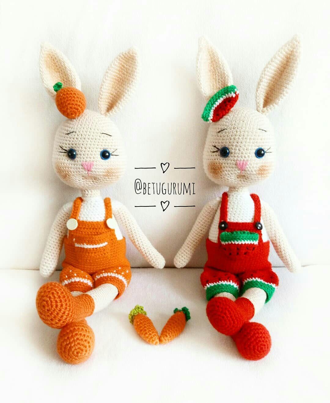 Thú len nhồi bông handmade - Thỏ dưa hấu - thỏ cà rốt
