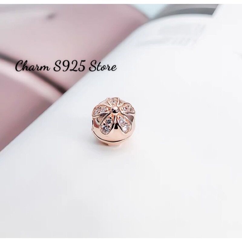 CHARM KHOÁ CHẶN VÀNG HỒNG ĐÍNH ĐÁ BẠC S925