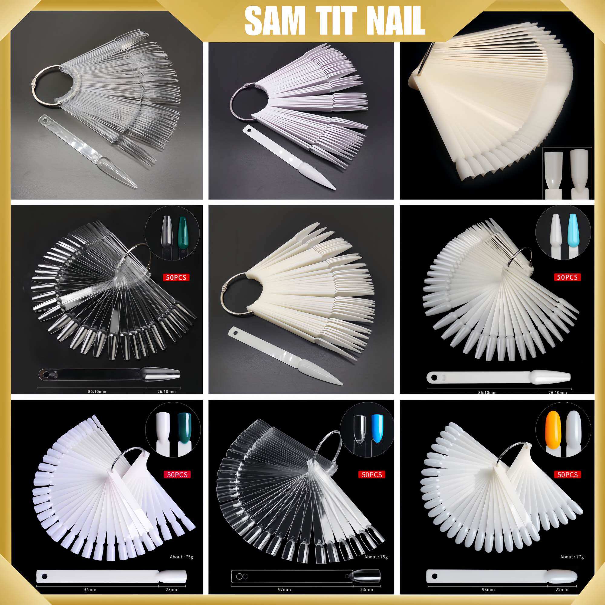 Móng que học nail đủ các form - Móng que vuông, nhọn, thang, bầu