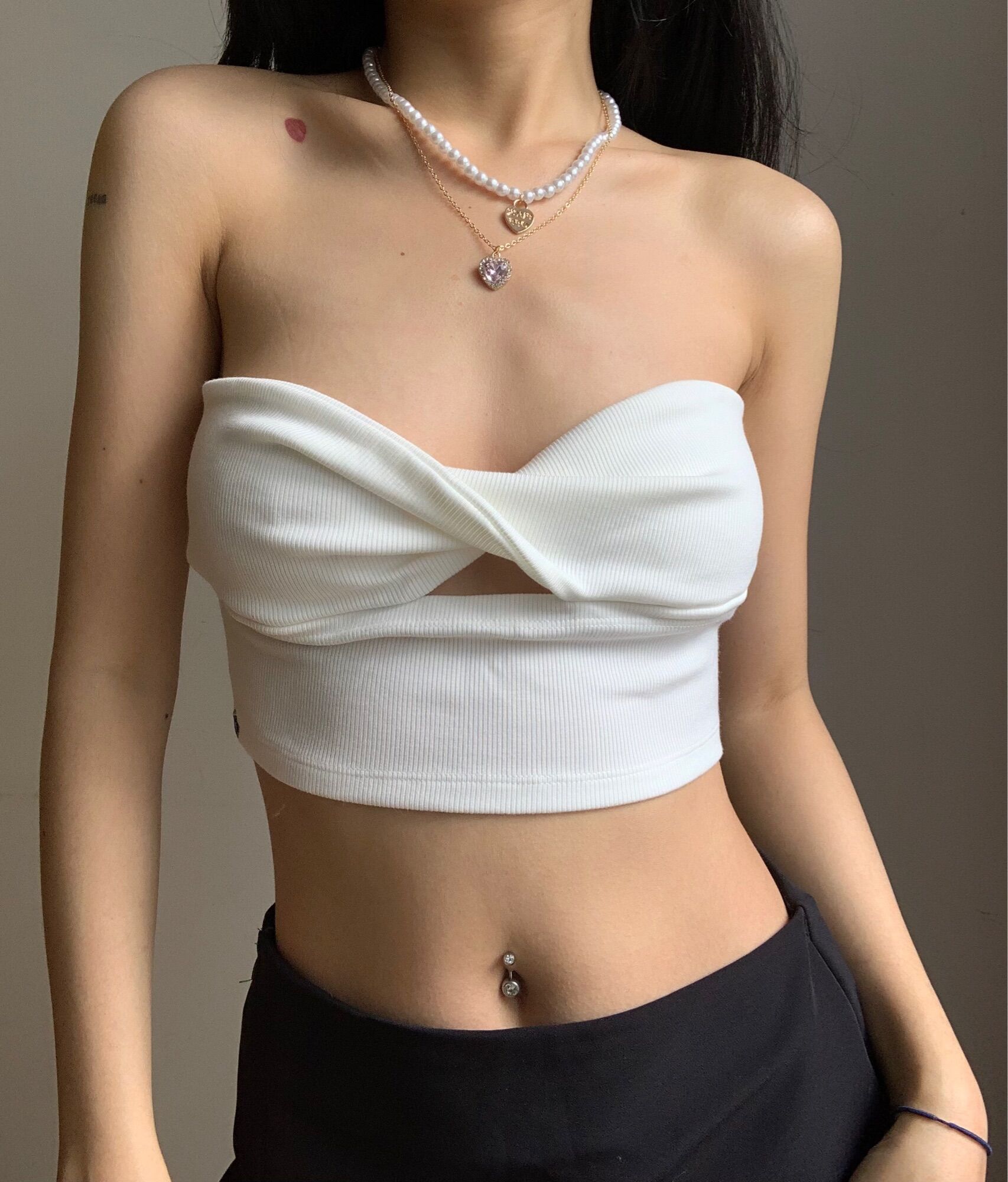 Áo ống kiểu xoắn ngực xanh dương, trắng , đen