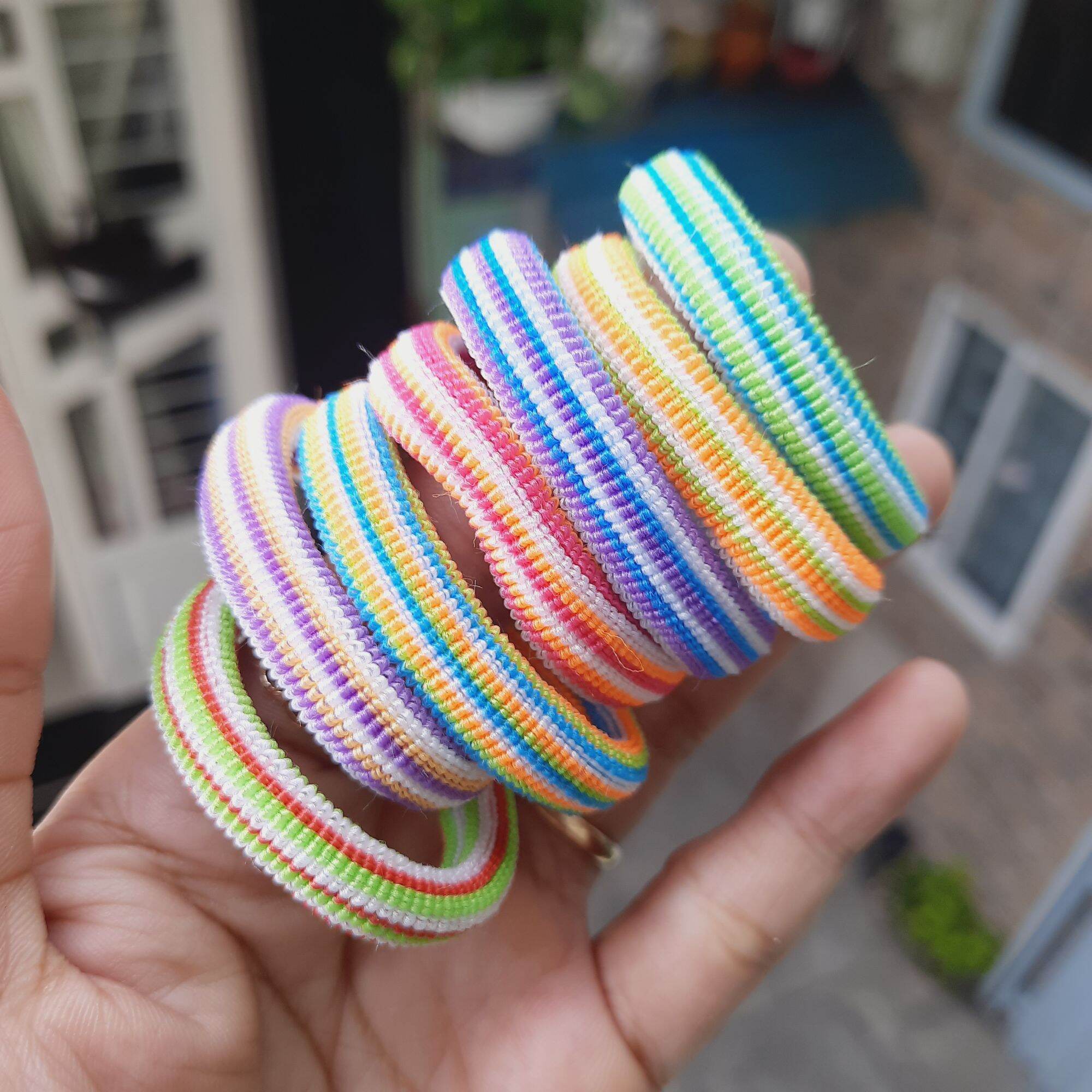 Túi 48 thun cột tóc sọc màu tươi,mềm,co giản loại nhỏ (4cm,bản 1cm)