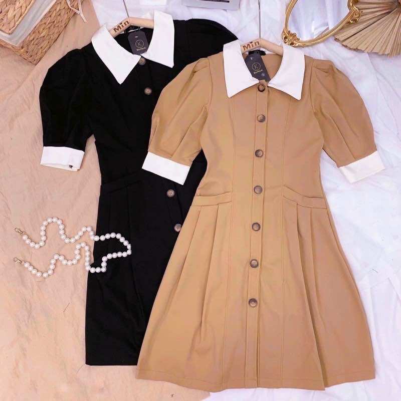 Đầm sơ mi cổ trắng 3 màu
