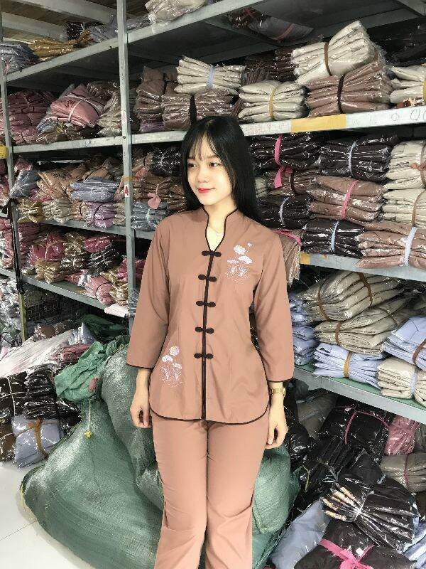 Đồ lam đi chùa nữ. sẩm thêu kate