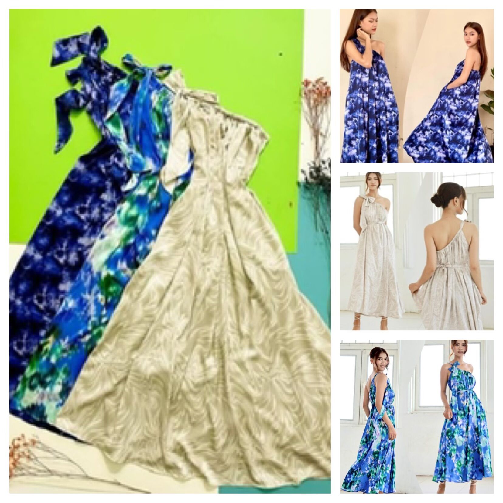 Đầm maxi lụa lệch vai hoa văn Infashion