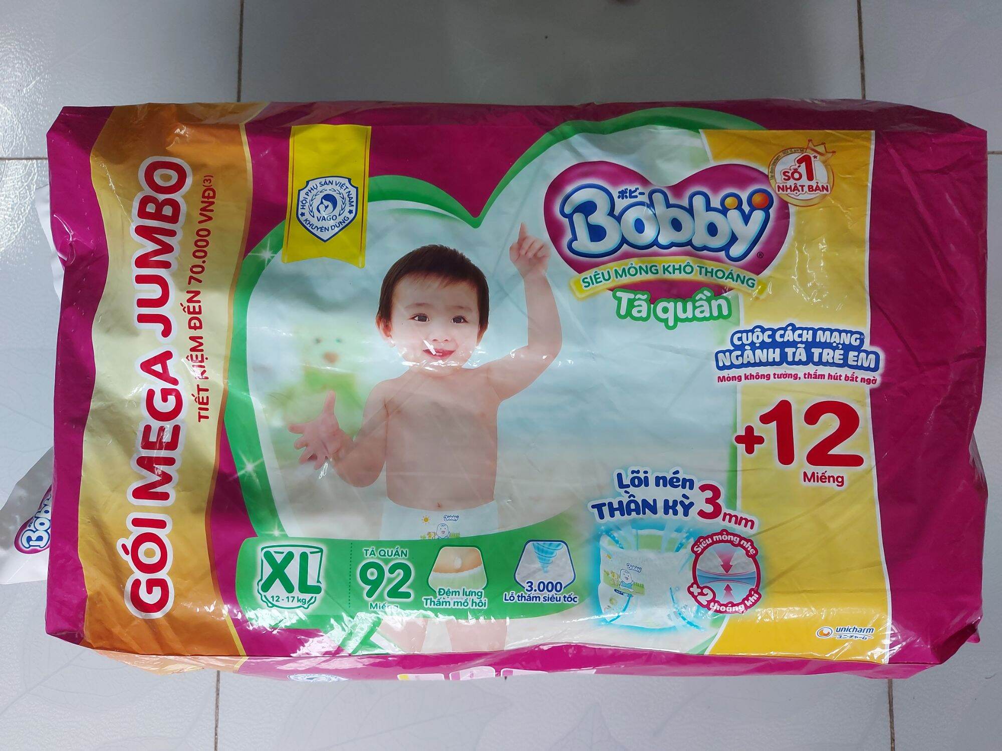 (Tặng kèm 24 miếng phiên bản mùa hè) Combo 2 Tã quần Bobby Mega Jumbo XL92+12