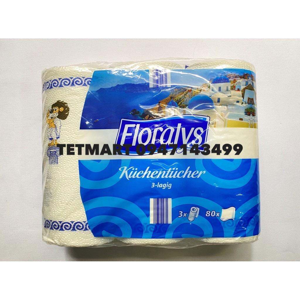 Giấy bếp, lau thực phẩm đa năng 3 lớp Floralys Đức - 3 cuộn dài * 80 tờ/ cuộn (Bản giới hạn)