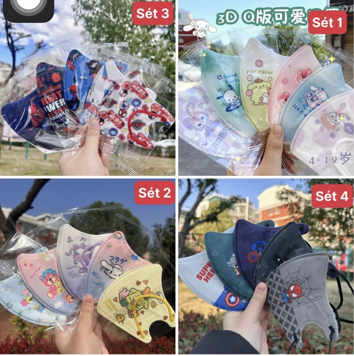 Combo 50 khẩu trang 3D mask hoạ tiết hoạt hình cho bé trai, bé gái