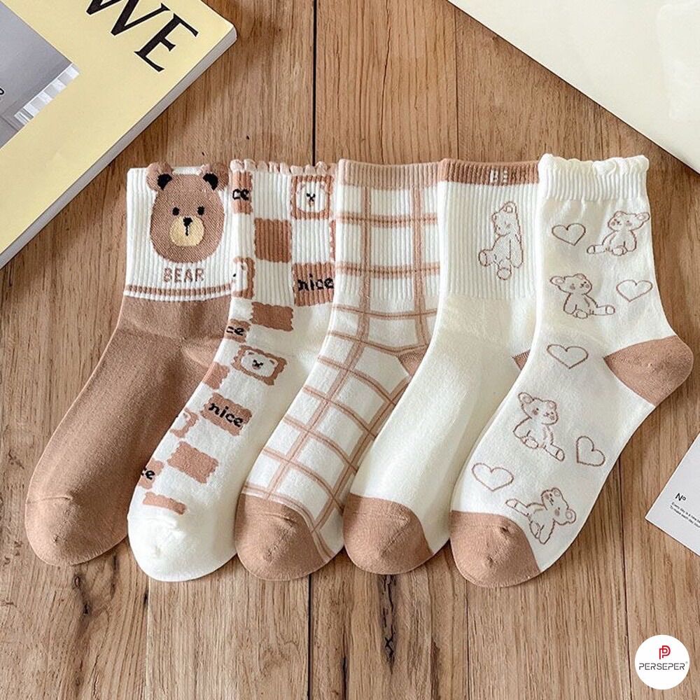 Tất nữ tông nâu cổ cao , vớ nữ cổ cao siêu cute Hàn Quốc
